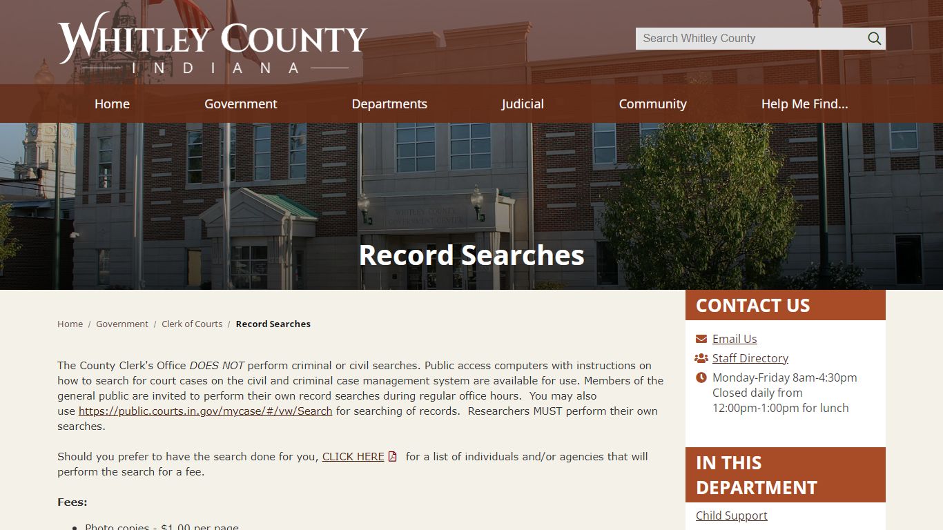 Record Searches / Whitley County, Indiana