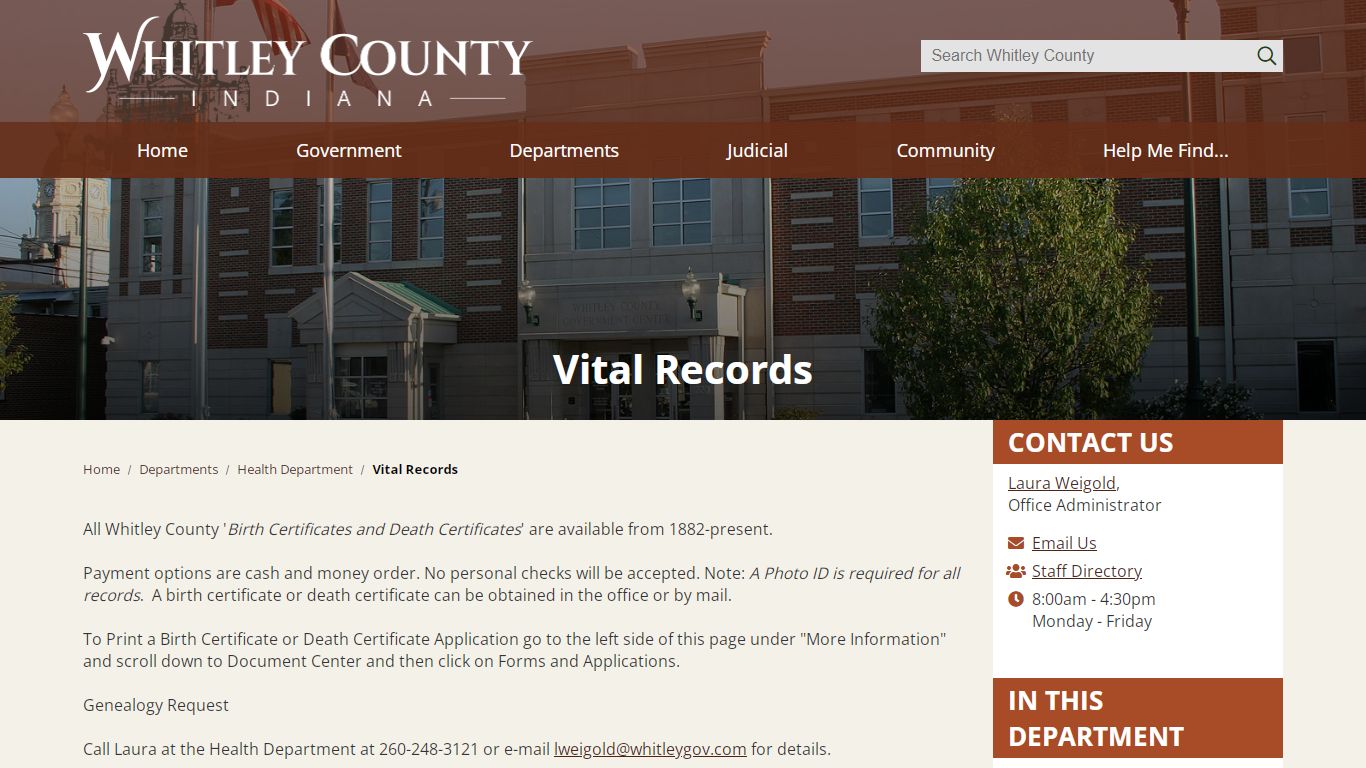 Vital Records / Whitley County, Indiana