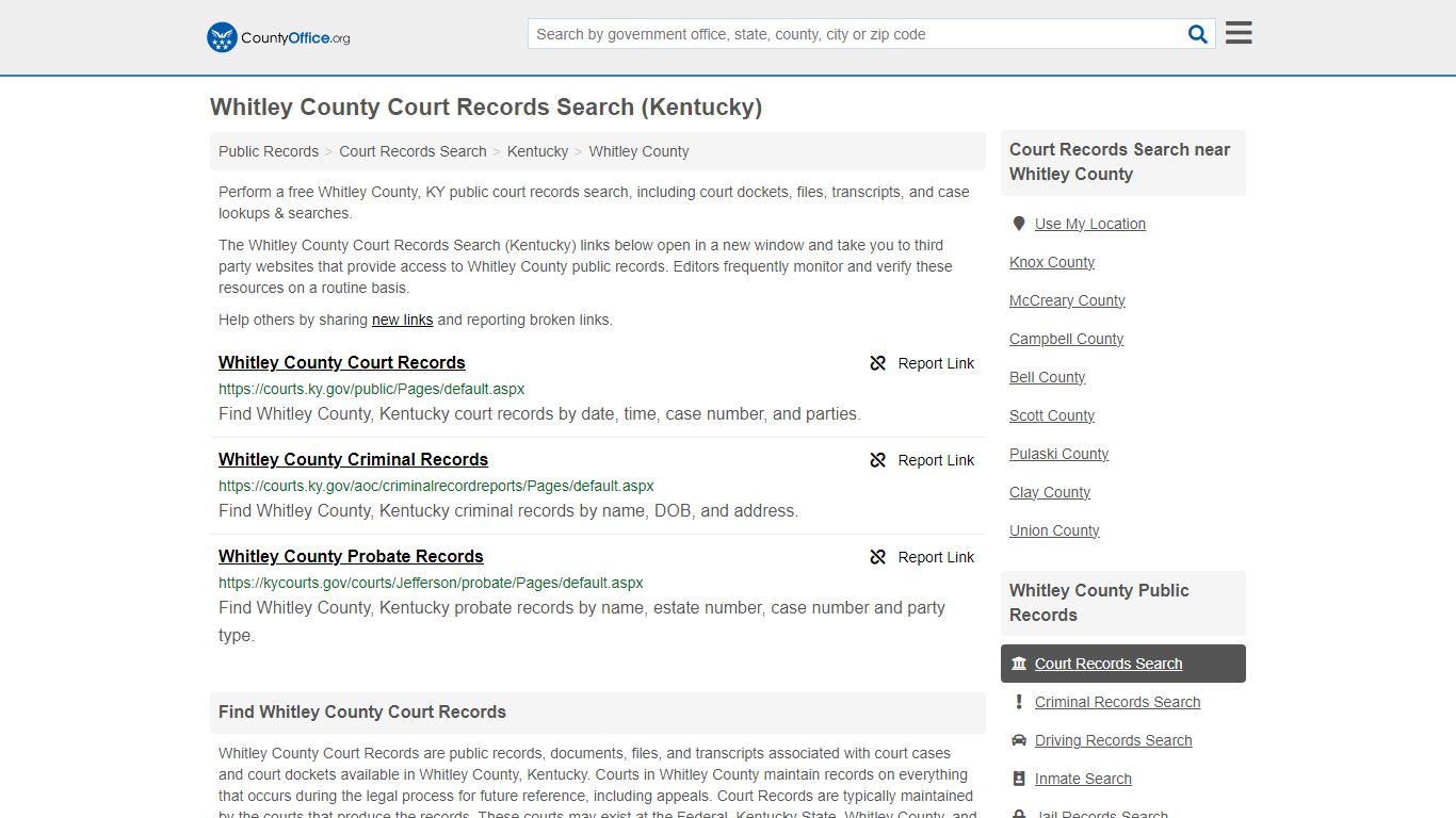 Whitley County Court Records Search (Kentucky) - County Office